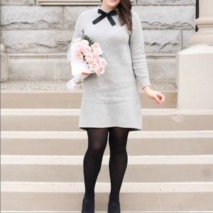 J. Crew Gray Long Sleeve Sweater Dress with Black Bow